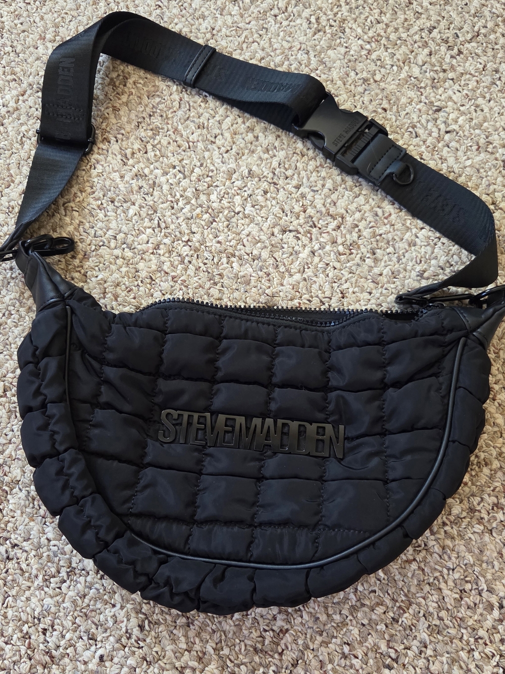 Steve Madden Black Quilted Crescent Belt Bag